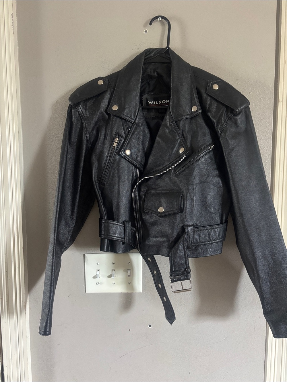 Wilson Women's Black Leather Biker Jacket with Belted Waist